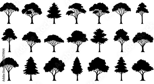 Collection of Black Tree Silhouettes: Various Nature Outline Shapes