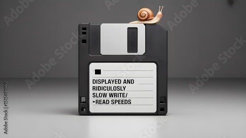 Slow Computer Floppy Disk Humor Art, Vintage Tech Meme Wall Print Digital,Perfect nostalgic joke for programmers, IT professionals, retro computing enthusiasts
