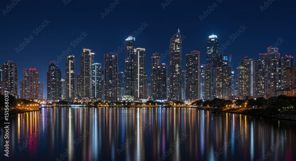 Fototapeta premium Sparkling Cityscape Reflected in Calm Waters