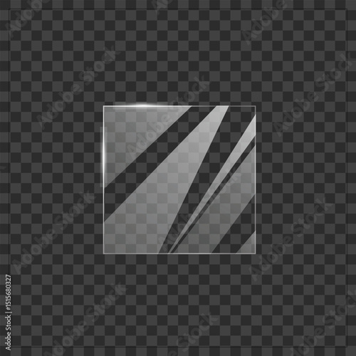 Transparent square glass pane with soft light reflections – clear smooth surface isolated on transparent background, useful for digital overlays, modern UI cards, and product templates.

