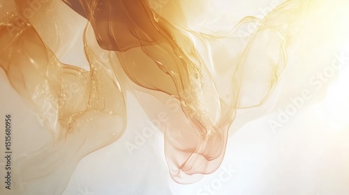 Abstract golden liquid flowing design on a light background.