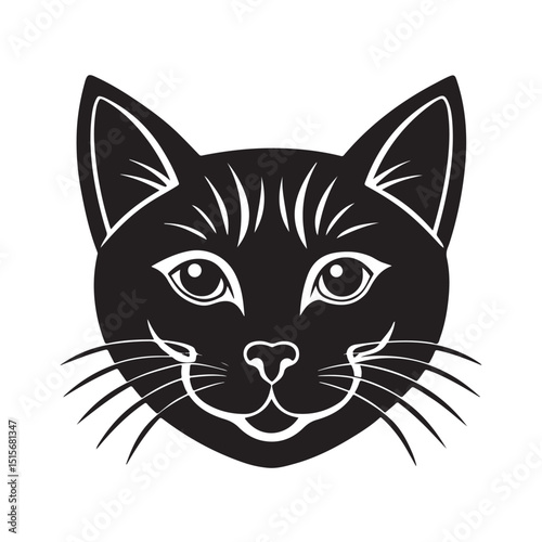 Black Cat Face Illustration with Whiskers and Expressive Eyes