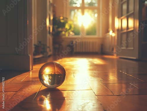 Crystal ball reflecting sunlit room, a metaphor for introspection and clarity