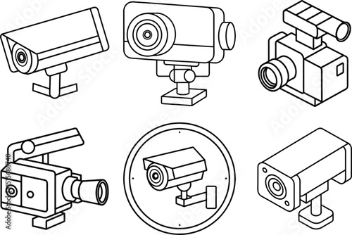 Set of cctv camera silhouette vector illustration