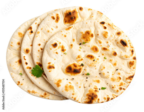 naan roti isolated on transparent white background, clipping path