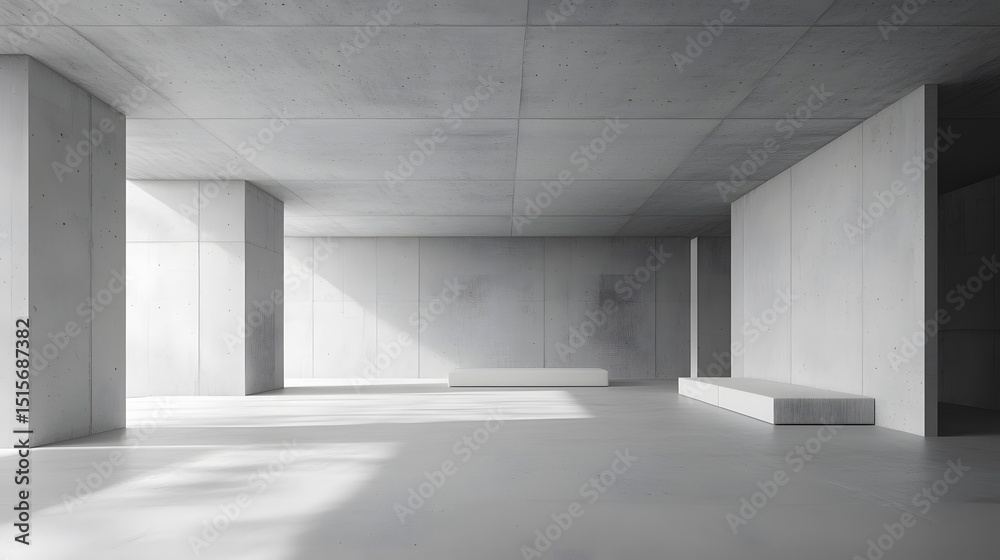 Fototapeta premium Empty, modern concrete interior space with natural light.