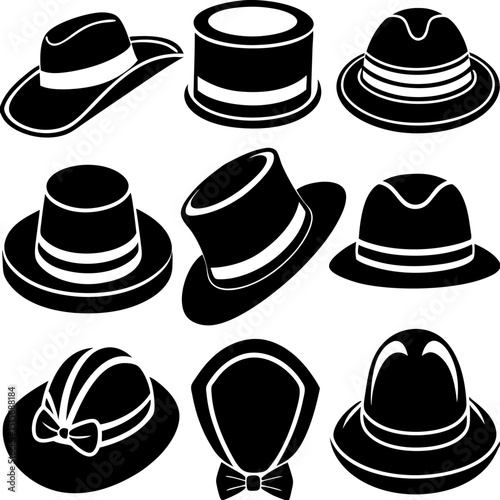 Set of Hats Silhouette Vector Illustration Art