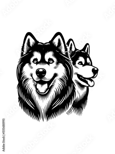 Detailed Siberian Husky dog vector illustration depicting the breed's striking blue eyes and thick fur