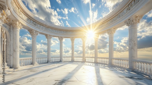 Grand colonnaded patio with a breathtaking view.
