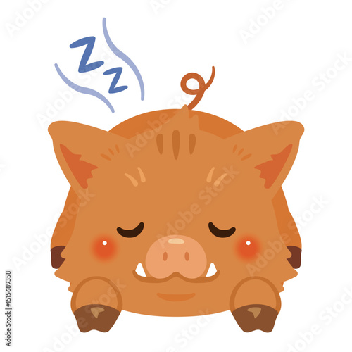 うつ伏せで眠るイノシシのイラスト