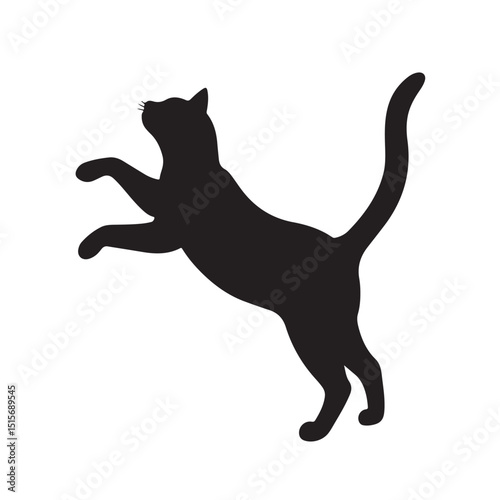 Silhouette of Black Cat Jumping Gracefully with Raised Front Paws
