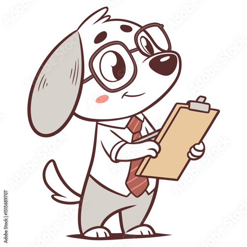 Adorable Cartoon Dog Mascot Office Worker, Clipboard, Glasses, Cute Puppy Illustration
