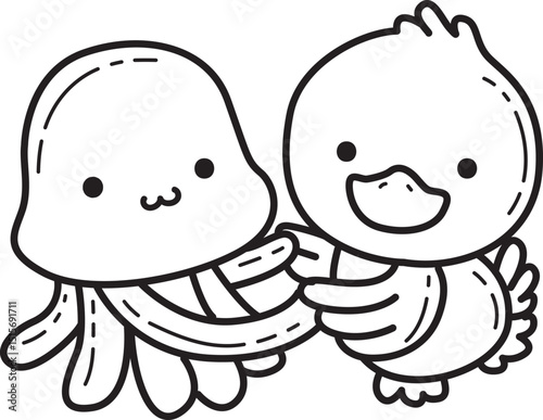 Outline of Funny baby Duck animal series. Coloring pages of Duck designs.