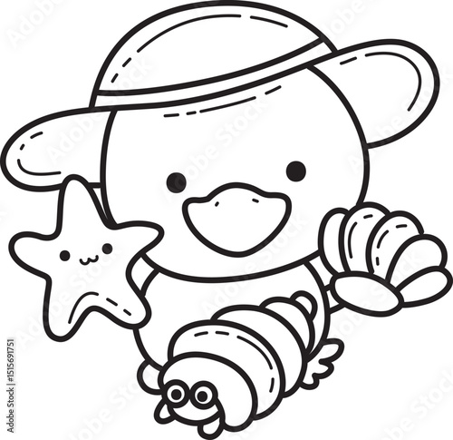 Outline of Funny baby Duck animal series. Coloring pages of Duck designs.