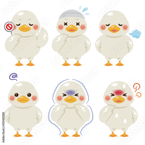 様々な状態のアヒルのキャラクターイラストセット