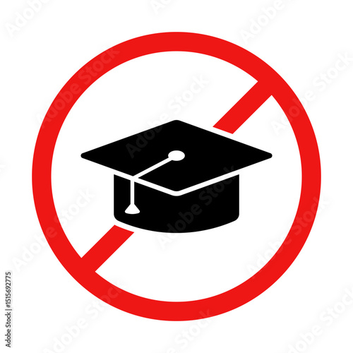 No Academic Cap Sign on White Background