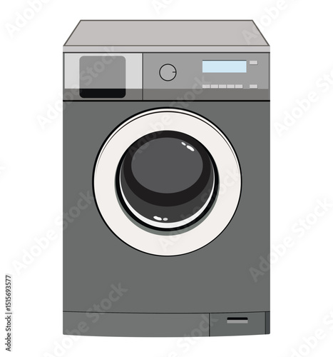 Modern gray front load washing machine vector illustration