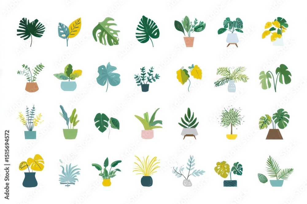 Collection of potted houseplants in various styles. Collection of potted houseplants in various styles.