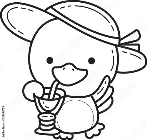 Outline of Funny baby Duck animal series. Coloring pages of Duck designs.
