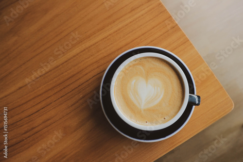 Top view of a coffee latte in a cup