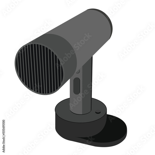 Dark grey desktop microphone with vertical striped grille
