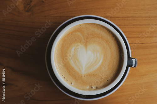 Top view of a coffee latte in a cup