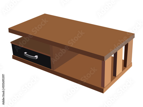 Modern brown coffee table with black drawer and storage compartment