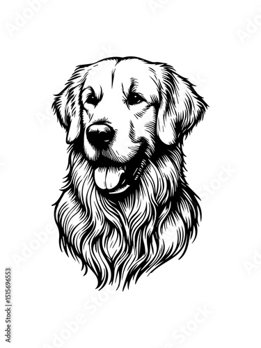Detailed Golden Retriever dog vector illustration depicting the breed's expressive eyes and gentle demeanor