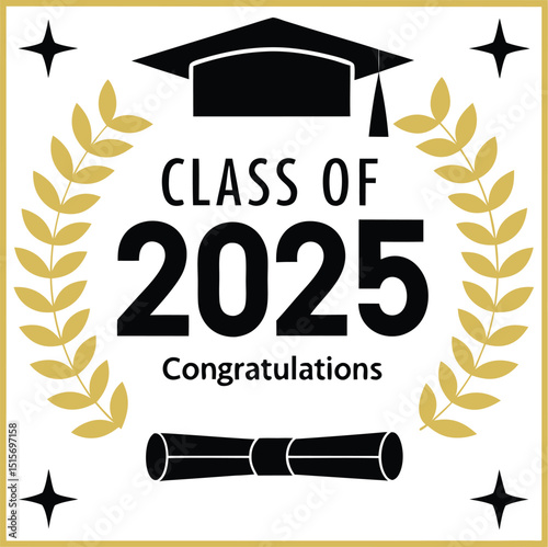 Class of two thousand and twenty five graduation announcement with cap and diploma on white backdrop