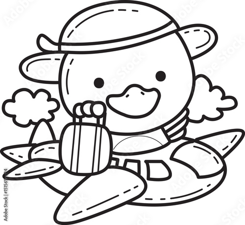 Outline of Funny baby Duck animal series. Coloring pages of Duck designs.