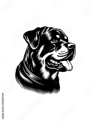 Stylized Rottweiler dog vector logo illustration with a bold line art approach for various security branding needs