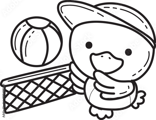 Outline of Funny baby Duck animal series. Coloring pages of Duck designs.