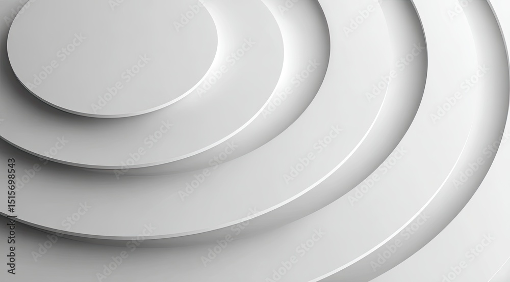 Obraz premium Abstract concentric circles in grayscale, exhibiting depth through varying shades and subtle shadows, creating a three-dimensional effect