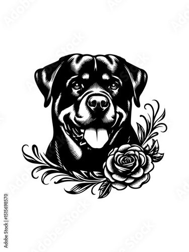 Detailed Rottweiler dog vector illustration depicting the breed's muscular build and alert expression