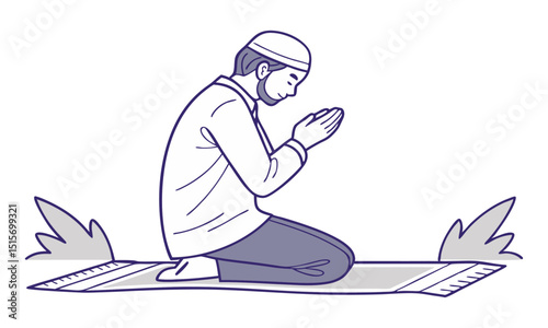 girl with Vector Illustration of Young Boy Praying with Hands Folded – Spiritual and Faith Concept.

