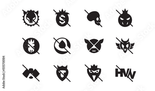 Minimalist black and white icons representing canceled elements with symbolism and concepts