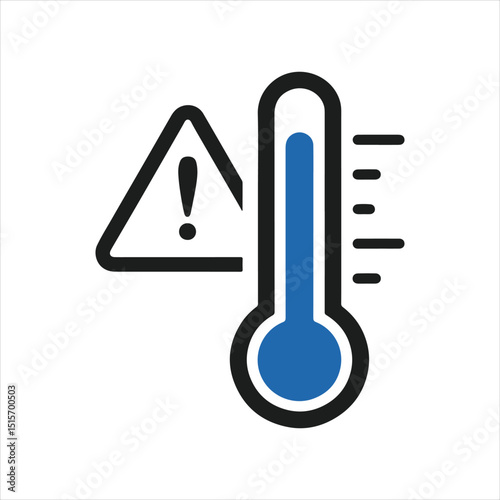 Low Temperature Warning Icon: Blue Thermometer and Exclamation Triangle