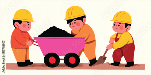 Hardworking construction workers collaborate on a site, with hard hats on, each worker is diligently engaged, representing teamwork and construction.