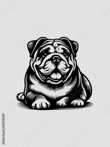 Bulldog dog vector illustration depicting the breed's distinctive wrinkles and stoic expression