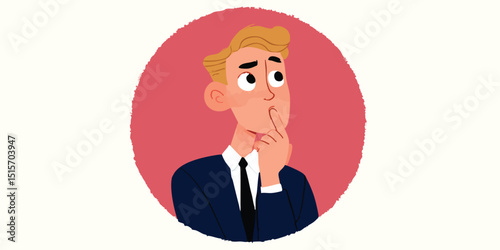 A thoughtful man in a suit contemplates an important decision. The image is a digital illustration featuring a thinking individual.