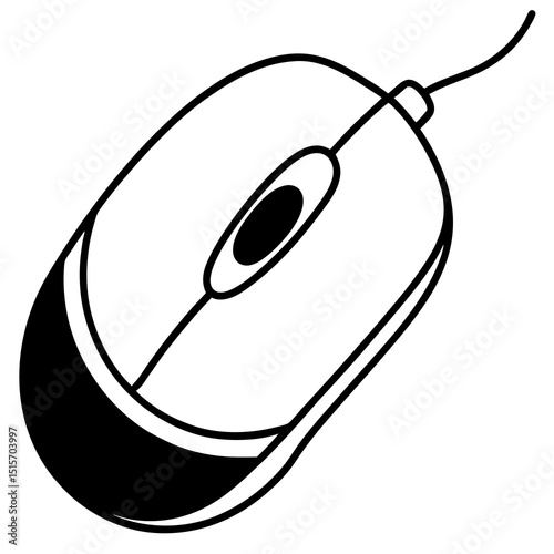 Simple black and white wired computer mouse illustration