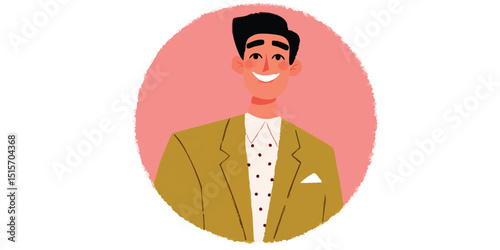 An illustration of a charismatic man, his captivating smile radiate charm against a background of subtle colors. A perfect visual for projects.