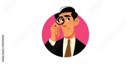 A close-up image of a man holding a magnifying glass, with a thoughtful gaze, the image symbolizes investigation, analysis, and discovery.