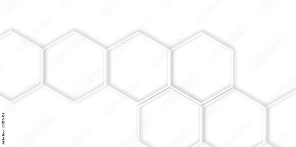 Abstract geometric technology 3d white light structure technology out line hexagon polygonal honeycomb luxury pattern vector background.	