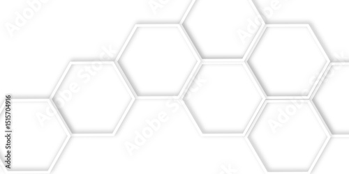 Abstract geometric technology 3d white light structure technology out line hexagon polygonal honeycomb luxury pattern vector background.	