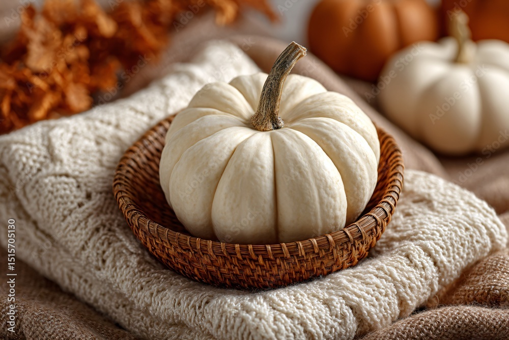 Fototapeta premium Harvesting White Pumpkins in a Rustic Kitchen Setting Elegant Food Styling Cozy Atmosphere