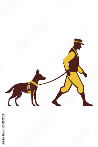 military working dog and handler in vector form, loyal companion theme, white background
