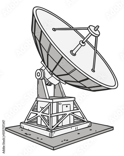 ground-based radar unit with tracking dish and antenna, clean vector on white
