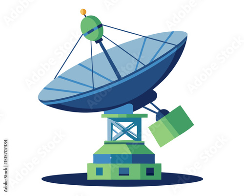 ground-based radar unit with tracking dish and antenna, clean vector on white
