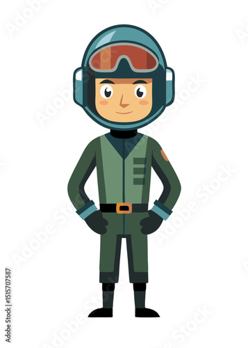 jet pilot with helmet and G-suit in standing pose, vector style isolated on white
